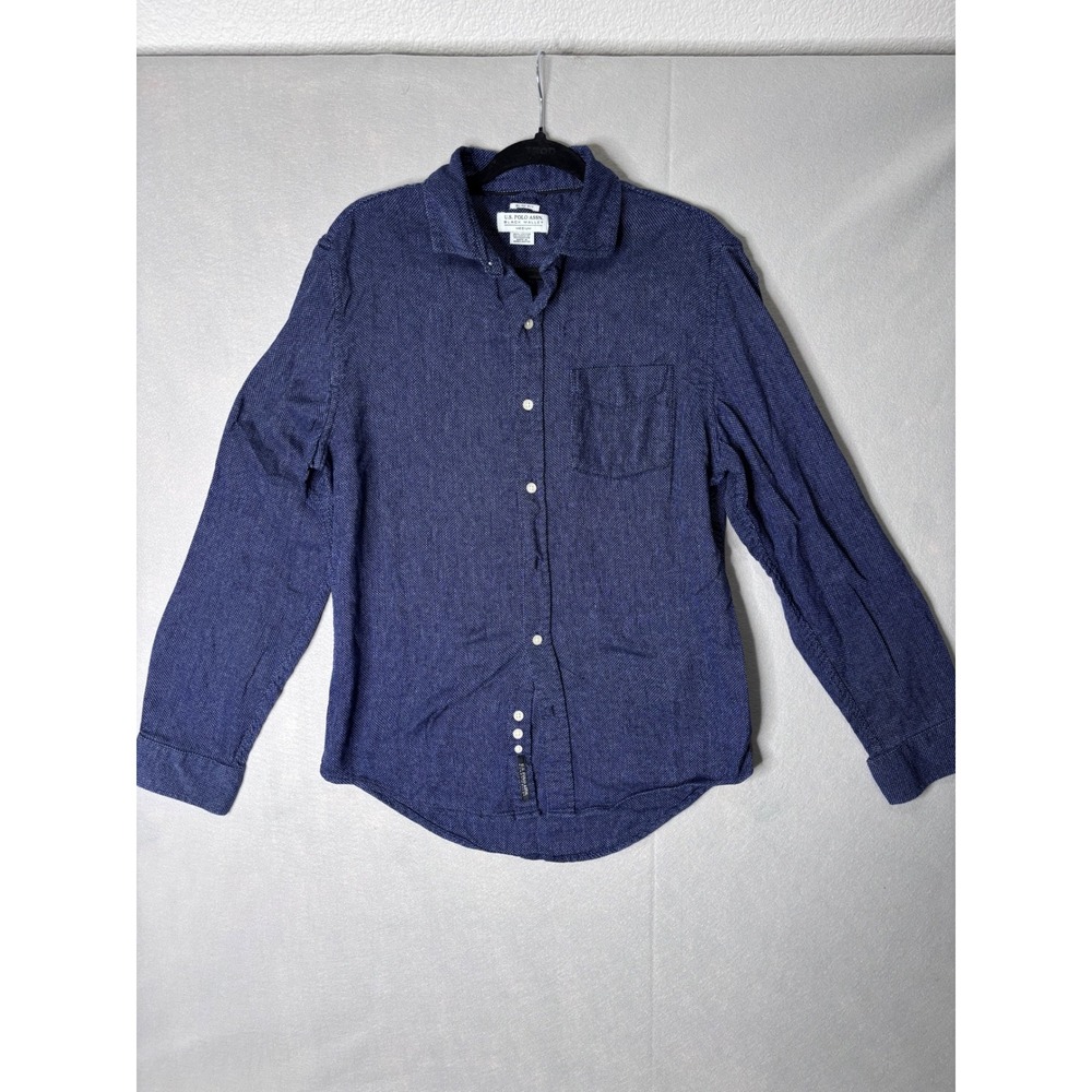 US Polo Assn Black Mallet Mens Medium Slim Fit Blue Micro Pattern Cotton Shirt